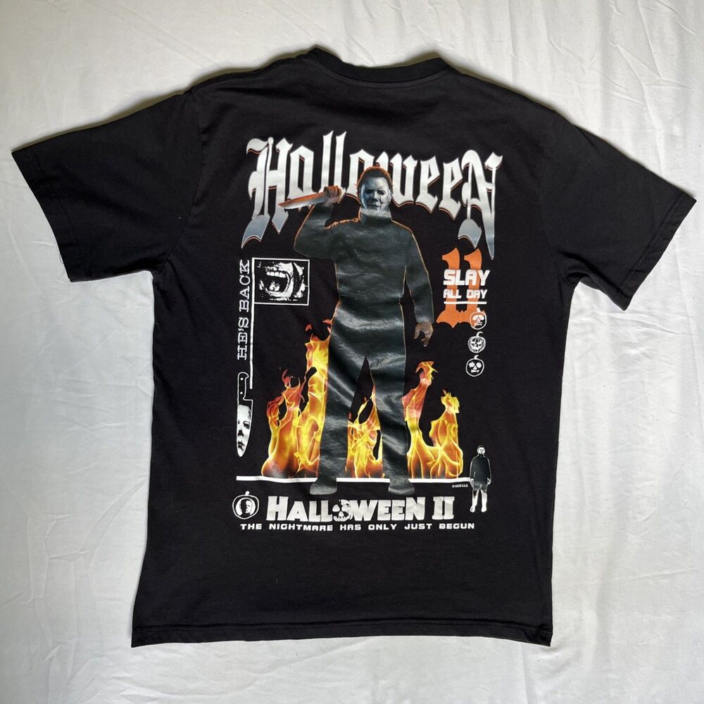 Halloween II T shirt Black size L Michael Myers Graphic Men Embroidered Horror T